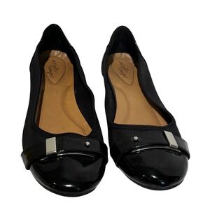 Dexflex Comfort Womens Black Patent Toe Ballet Flats Silver buckle Sz 10 career